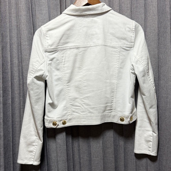 White Cropped Denim Jacket with Gold Accents - Picture 5 of 7